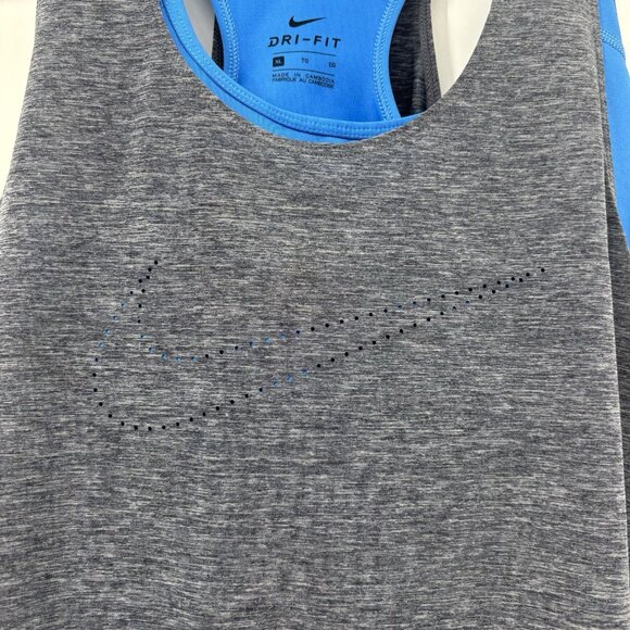 Nike Dri Fit Activewear Tank Top Built In Sports Bra Gray Blue Womens Size XL - Picture 4 of 7
